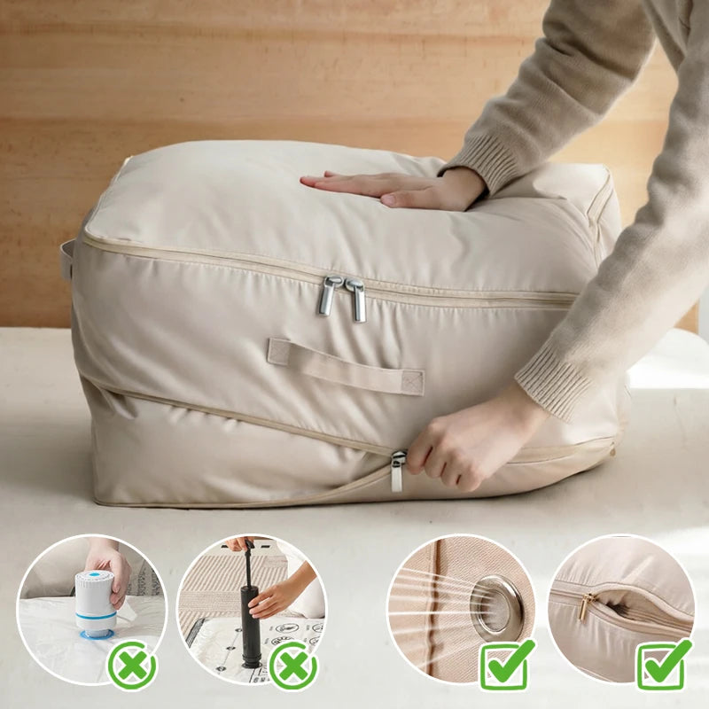Large Comforter Bag Duvet Clothes Self Compression Storage Blanket Coat Closet Sack Home Travel Organizer Wardrobe Space Saving