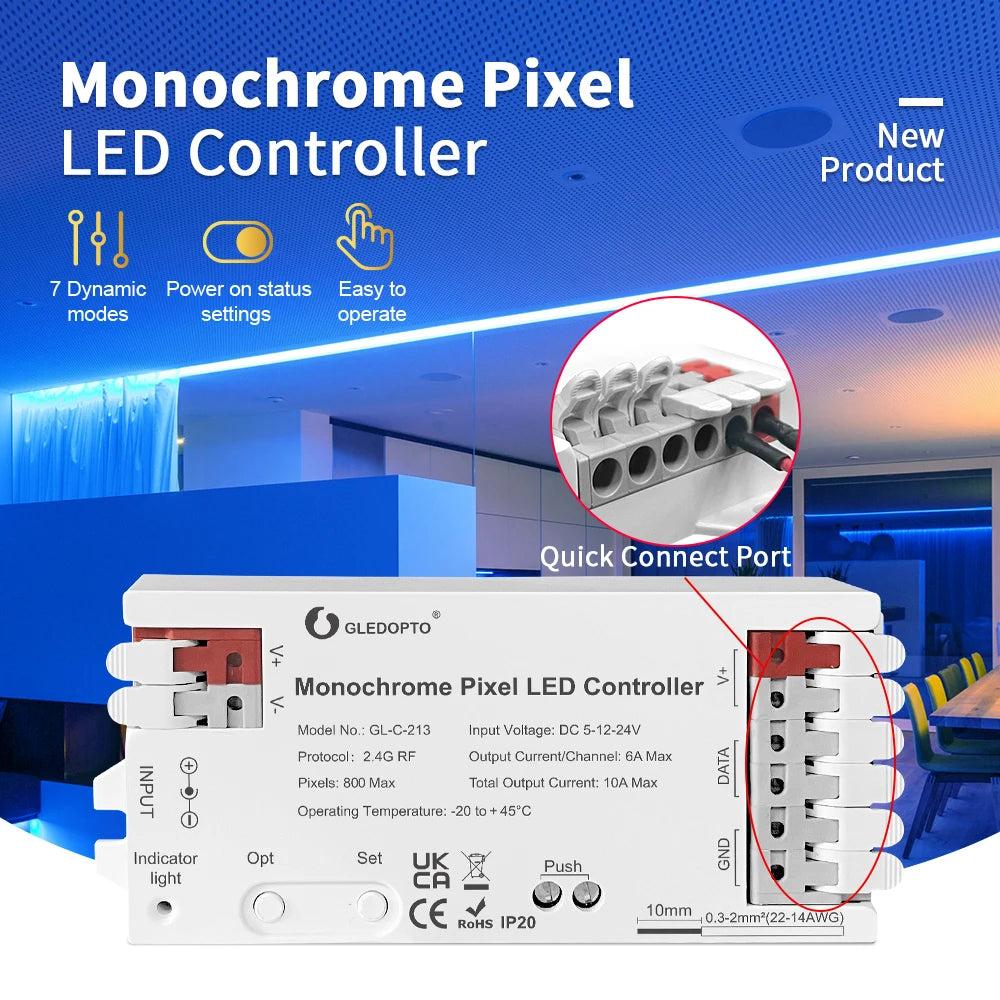 5GLEDOPTO ESP32 PWM WLED Dynamic LED Controller 5 in 1 DC12-24V WIFI App Control for RGBCCT RGBW RGB CCT DM WS2811/2B/3/5 Strip