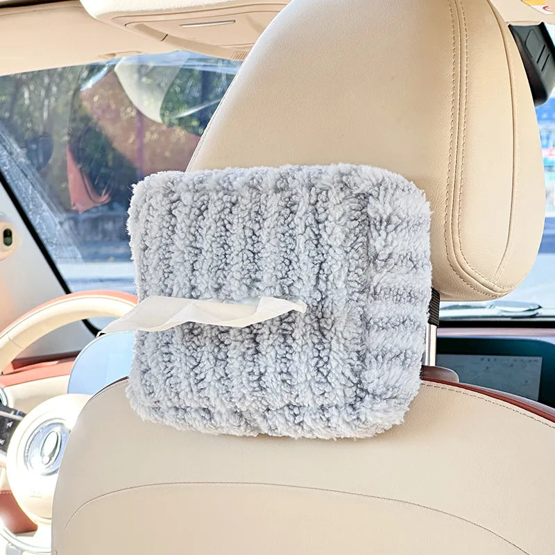 NEW Car tissue box cute car tissue box plush striped car hanging paper box multifunction DIY car hanging tissue box