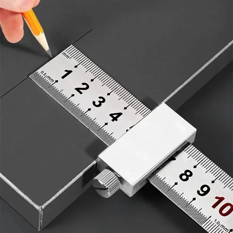 Portable Accurate Woodworking Positioning Tool - Steel Ruler Carpentry Marking Gauge with Limit Block for Precision Measuring
