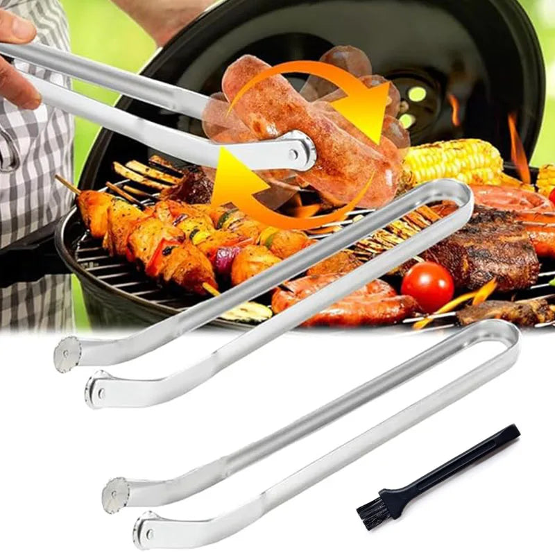BBQ Sausage Turning Tongs High Temperature Resistance Metal Barbecue Hot Dog Flipping Clip BBQ Tools Multipurpose Cooking Tongs