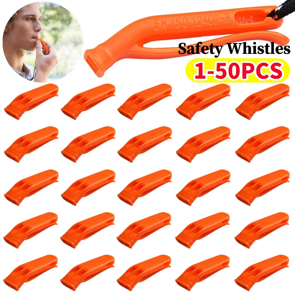 1-50pcs Sports Whistle Multifunction Outdoor Emergency Whistle Double Pipe Rescue Whistle Plastic for Camping Hiking