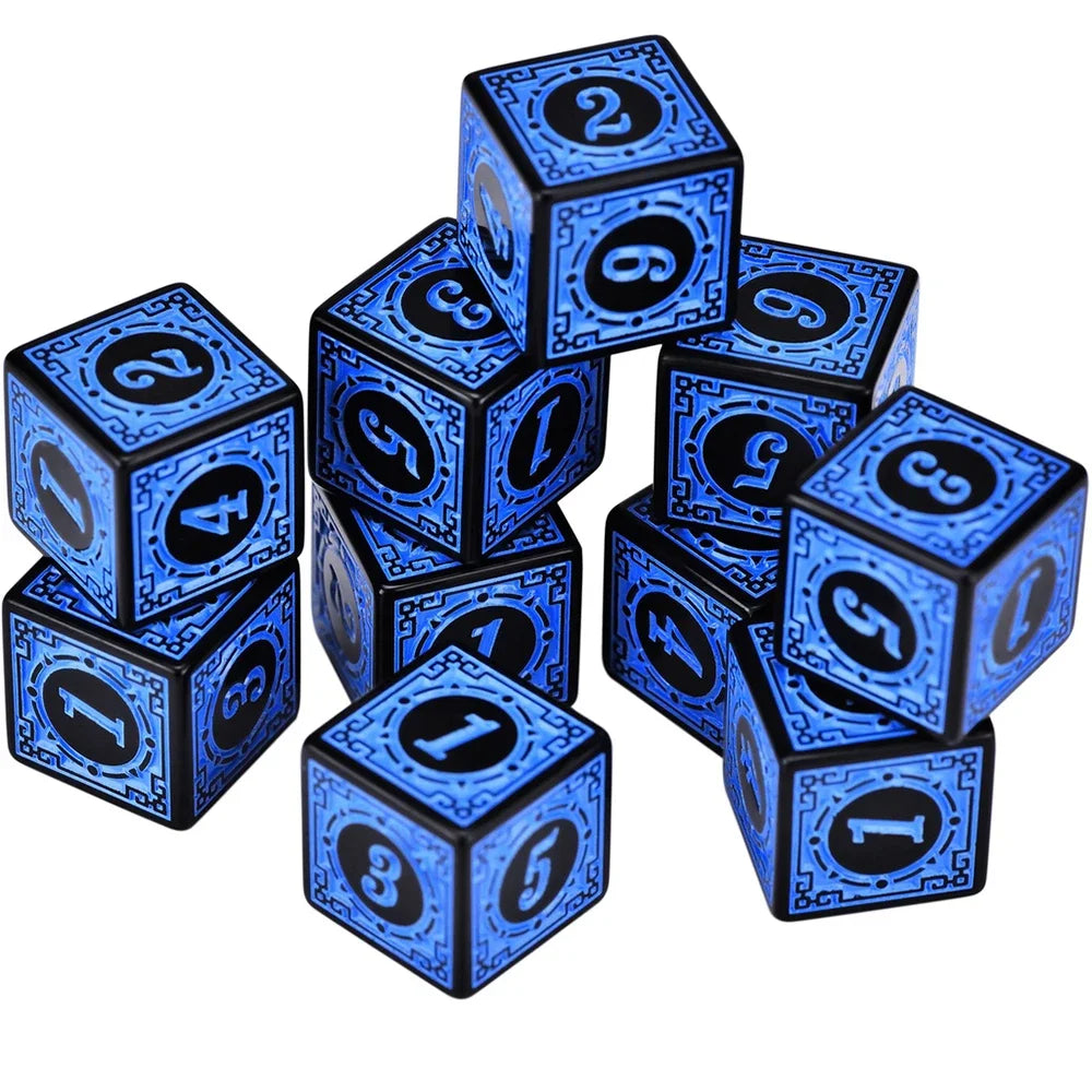 10Pcs/Set 16mm D6 Dice Square Edged Corner Numbers 6 Sided Dices Acrylic Playing Table Board Games Bar Pub Club Party DND