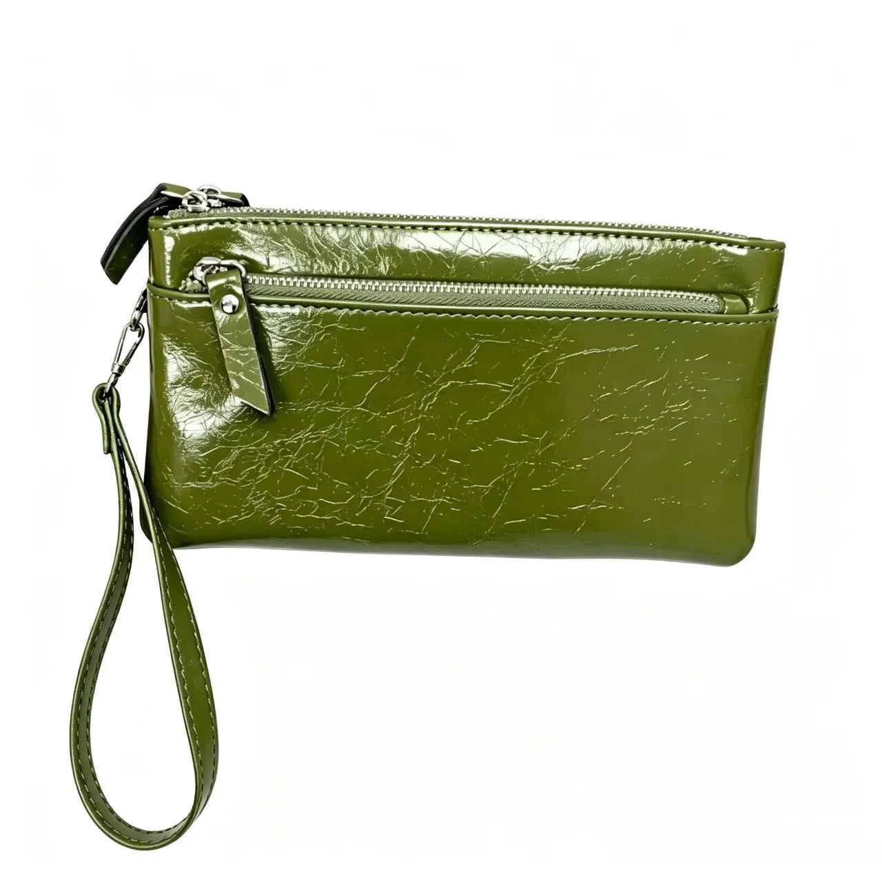 Women Genuine Leather Clutch Purse 3 Zipper Pockets Wrist Strap Wallet 2026 New Cow Leather Phone Pouch