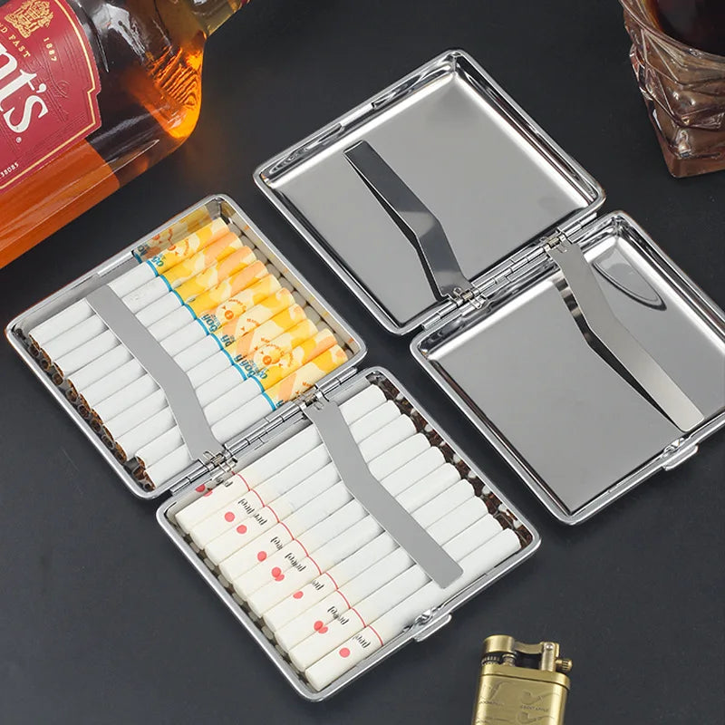 Brushed Metal Cigarette Case 20 Capacity Portable Storage Box Protective Case Smoking Accessories