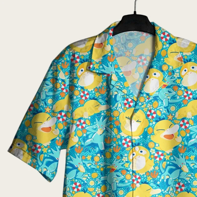 2026 Summer Special Edition Pokémon Psyduck Men Hawaiian Shirt Shorts Set Women Home Casual Anime Pajama T-shirt Shorts Set Gift