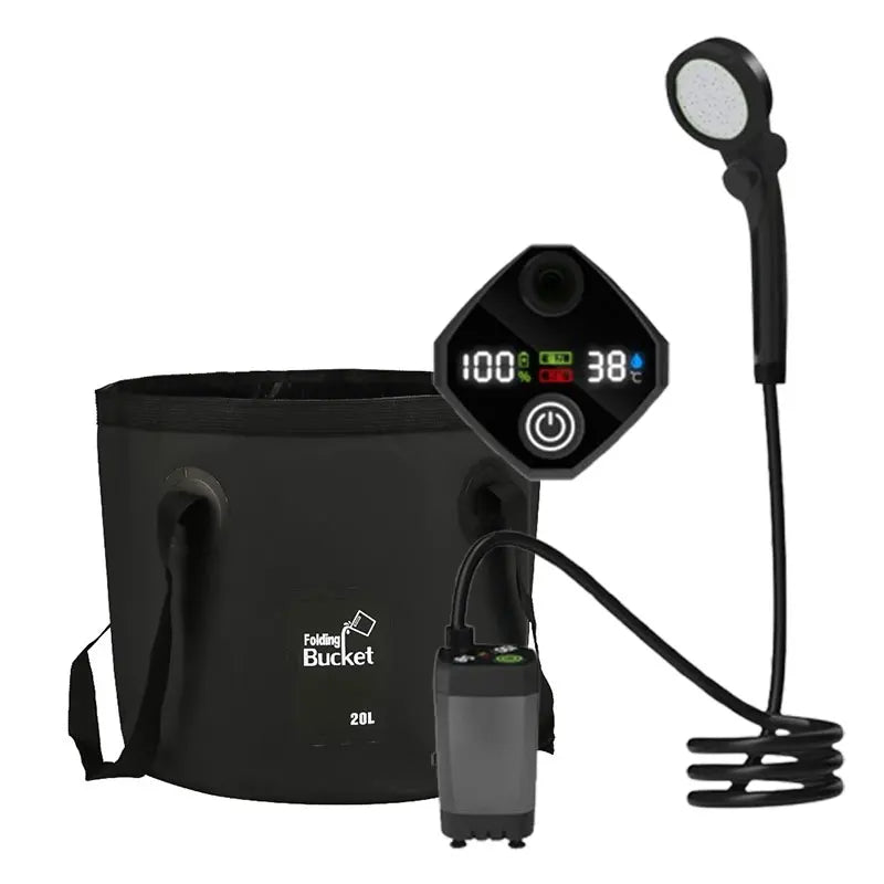 Portable Camping Shower with Rechargeable Pump - 6000mAh Outdoor Shower Kit W/ 20L Foldable Bag for Travel, Garden & Car Wash