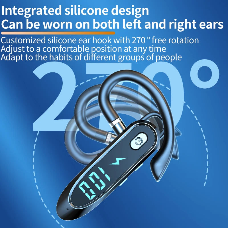 Bluetooth 6.0 Earphone Ear Hook Headphone 270 Degree Rotation LED Display HIFI Stereo Noise Reduction Headset Waterproof Earbud
