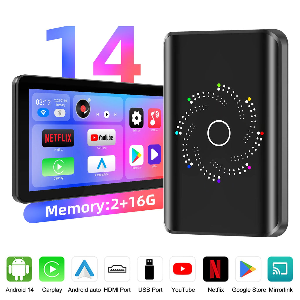 CarPlay Android AI Box 3 in 1 Android 14 Quad Core 2+16/4+32GB Wireless CarPlay Android Auto HDMI Output OTA Upgrade Play Store
