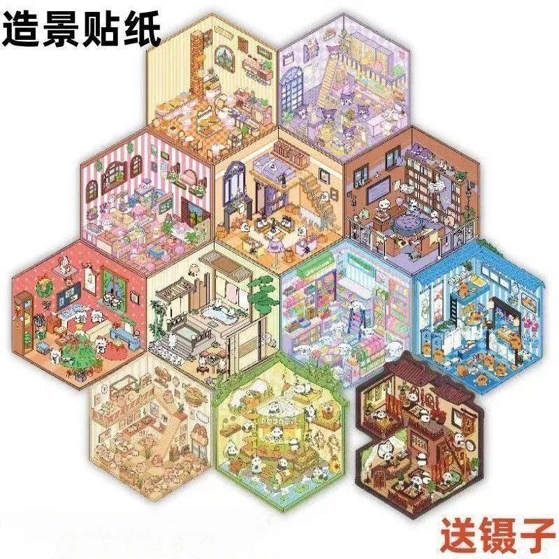 Miniature 3D Scene Stickers DIY Stacking House Decoration Stickers Journal Craft Set