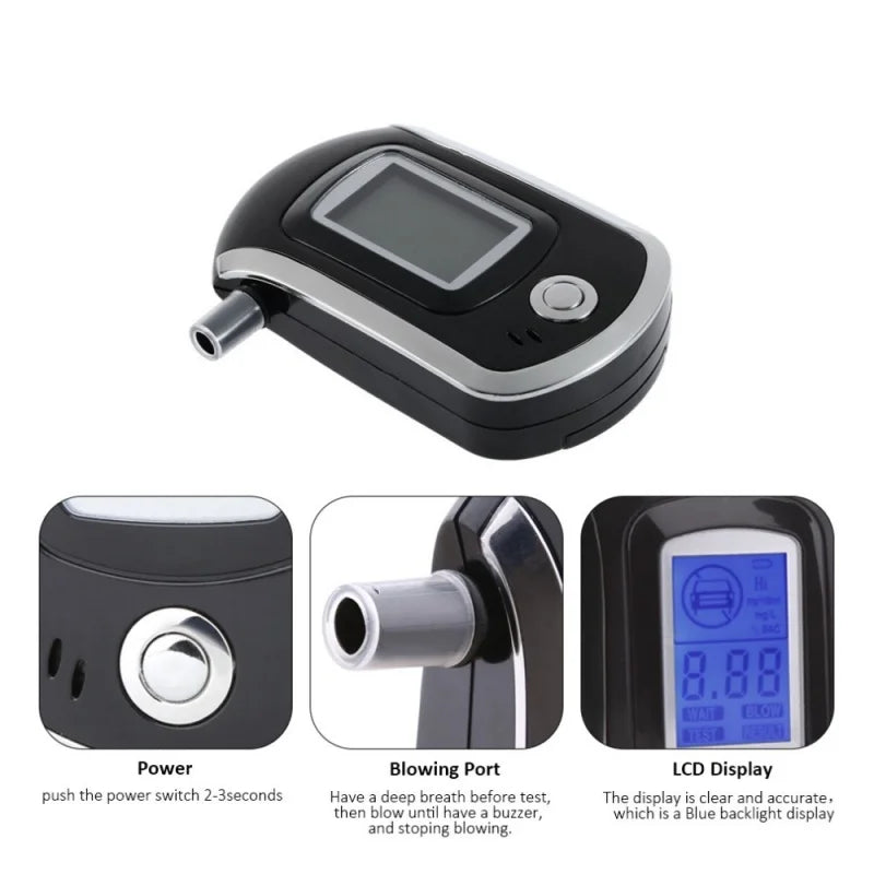 English Digital Alcohol Detector AT6000 Portable Mini Blowing Nozzle for Automotive Home Drunk Driving Detection