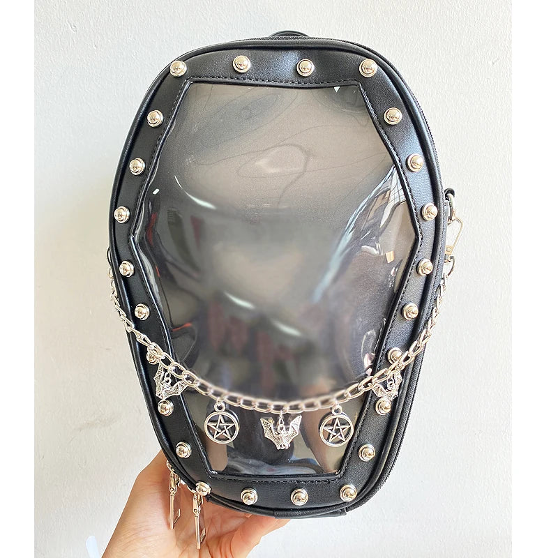 Gothic Punk Coffin Shape Ita Bag Women Clear Backpacks Dark Lolita Handbag and Shoulder Bag Girls Cosplay Designer 2 Insert