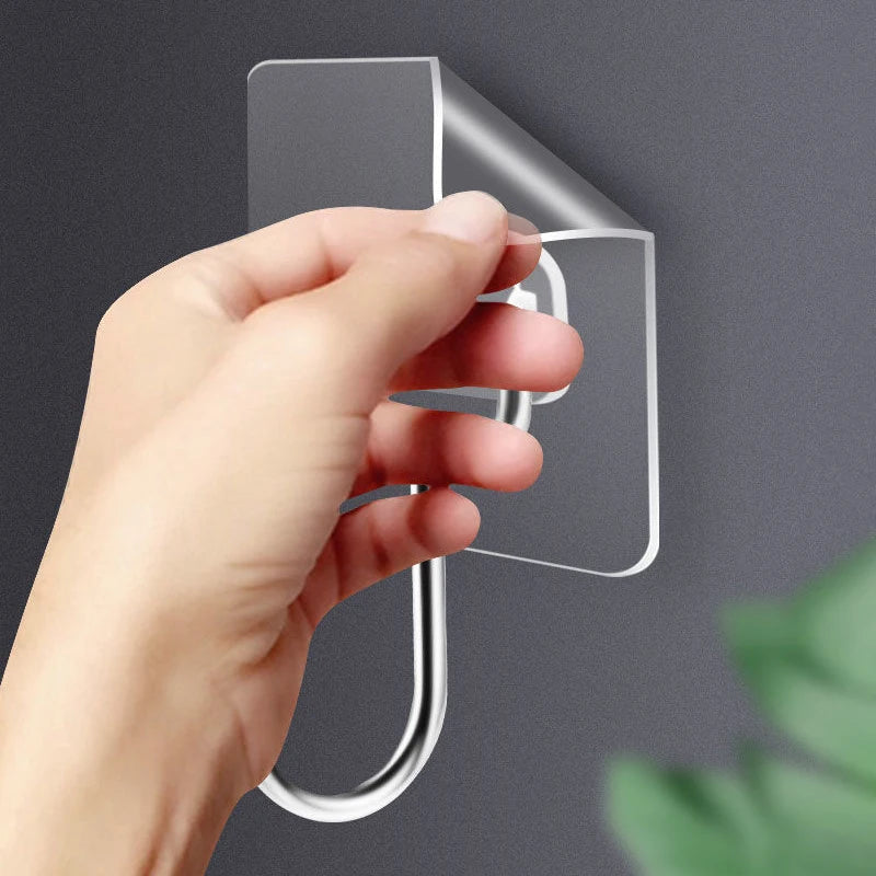 3/4/5/6 Row Transparent Wall Hooks Strong Adhesive Door Wall Hangers for Kitchen Bathroom Towel Clothes Key Holder Organizers