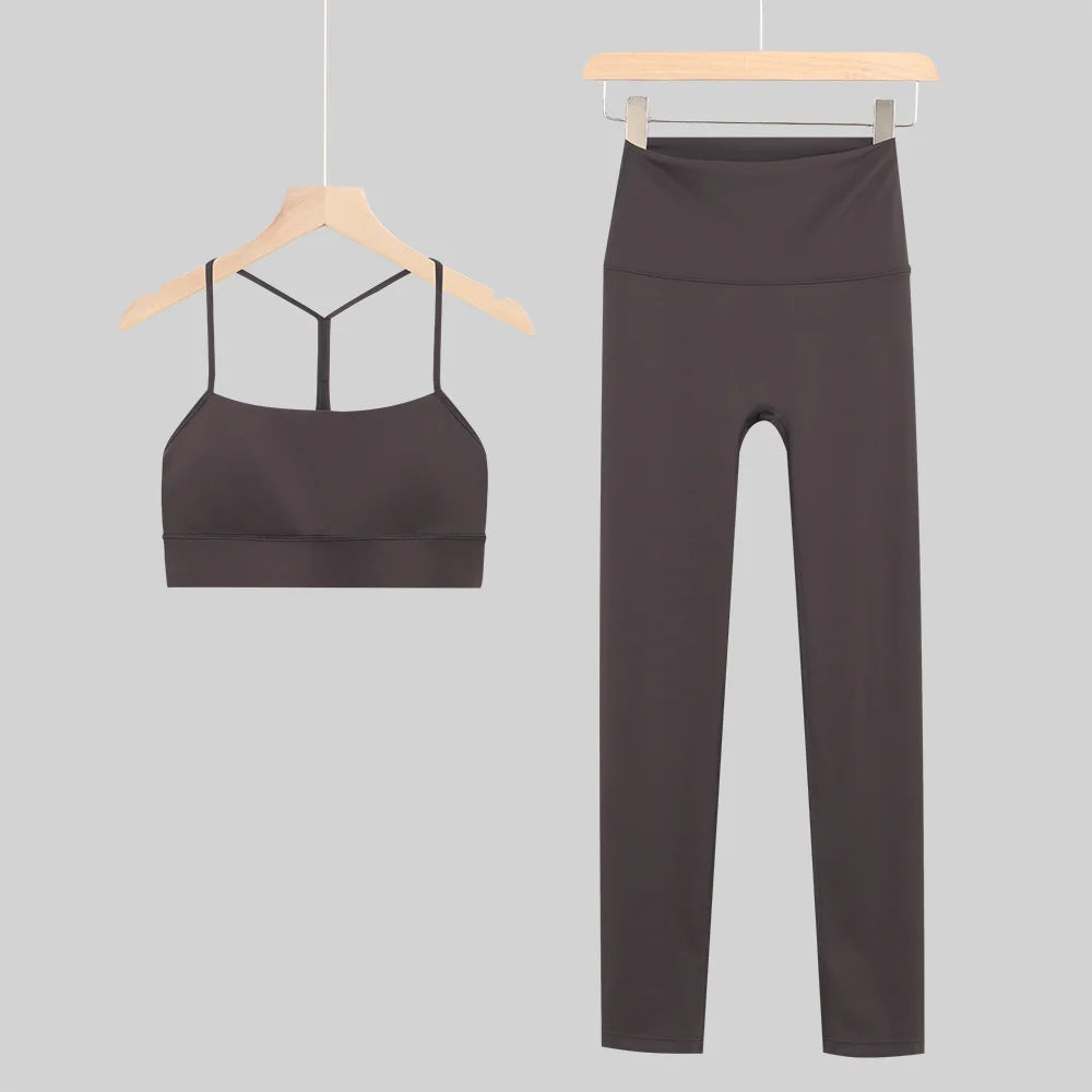 New Yoga Women Vest Gym Top Y-shape Bra Set Comfortable Running Fitness Cropped Pants Sportswear
