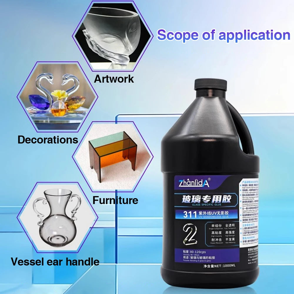 10/50ML Zhanlida 311 UV Shadowless Glue for Glass Coffee Table Crystal DIY Handicraft Transparent Soft Quick-drying UV Adhesive