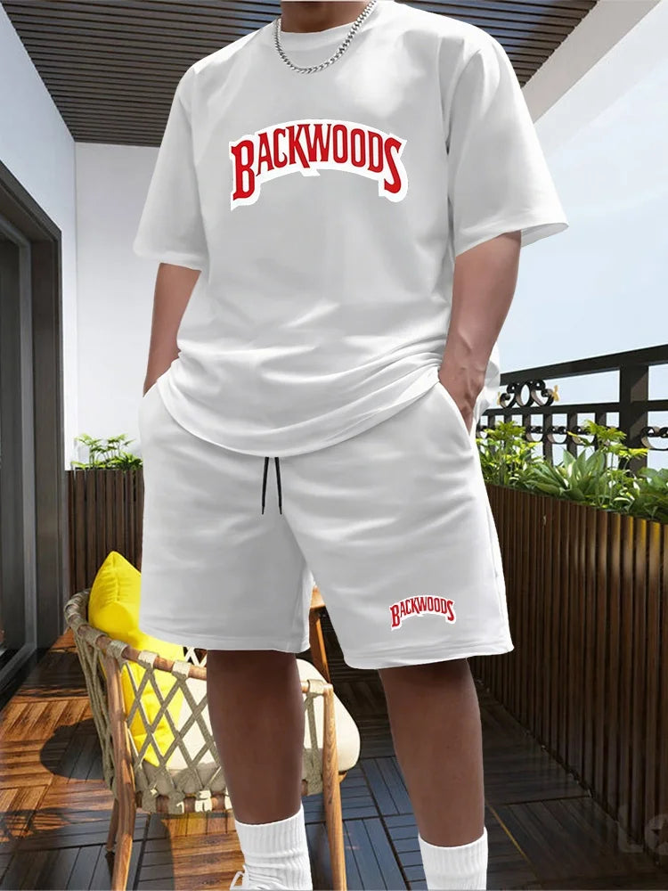 2026 New Summer Men's Fashionable Round Neck Short Sleeved Suit Black Brand Casual Jogging Clothes Sportswear