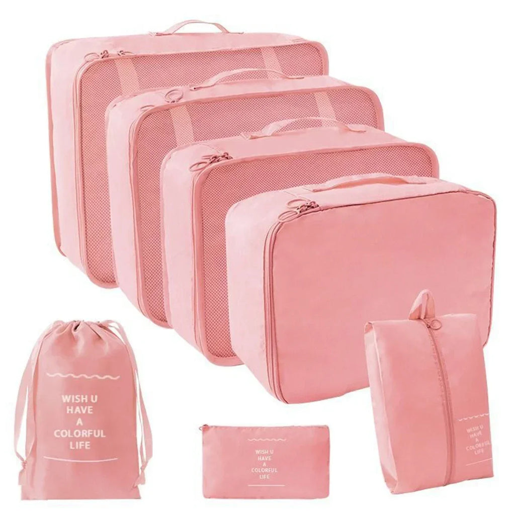 Travel Packing Cubes Set of 7 - Transparent Compression Luggage Organizer for Suitcase, Clothes & Trip Use