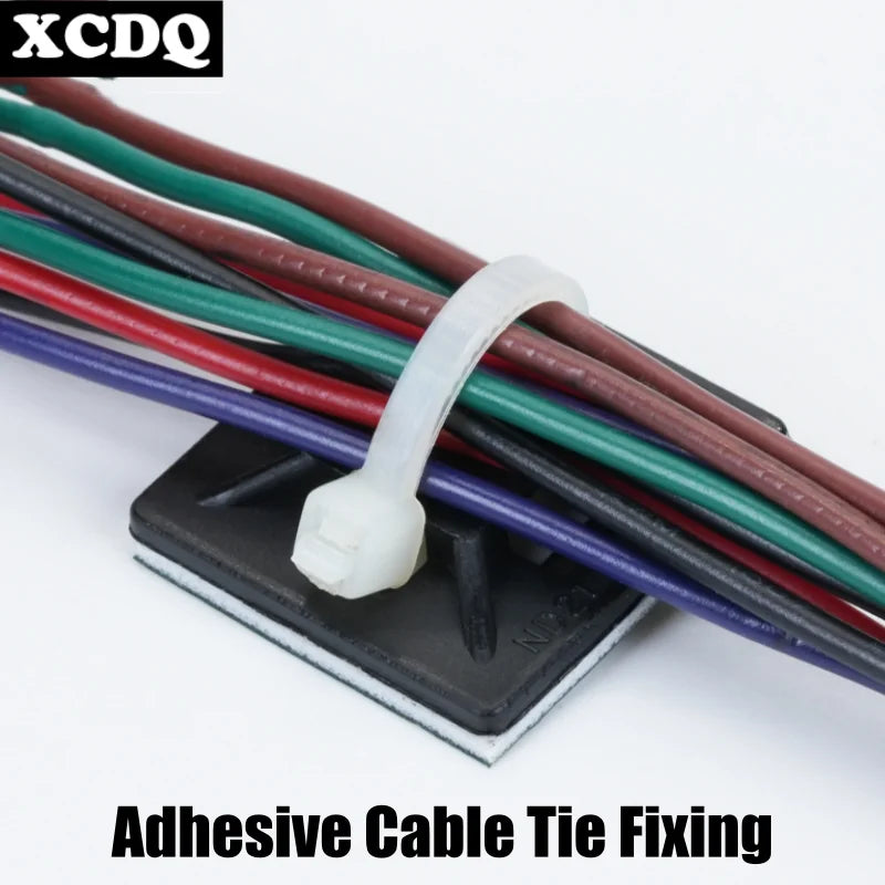 100pcs Self Adhesive Nylon Cable Tie Holder Zip Tie Fixed Seat PA66 Plastic Cable Clips 3M 1600T Strong Adhesive Tie Mount