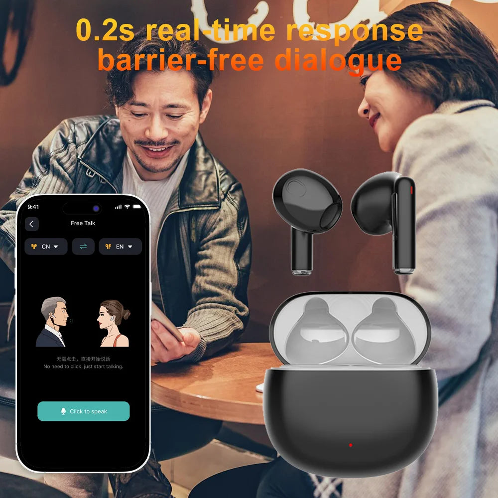 Wireless Bluetooth Earphones AI Translation Earbuds 144 Languages Real Time Translator HiFi Stereo Business Headset Low Latency