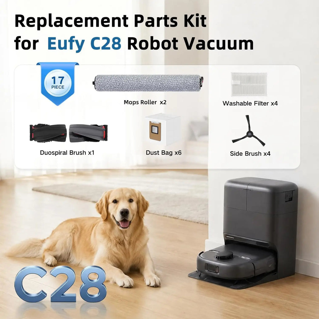 Replacement Parts for Eufy C28 Omni / Eufy C28 Robot Vacuum Cleaner Accessories Main Side Brush HEPA Filter Dust Bag Mop Rollers