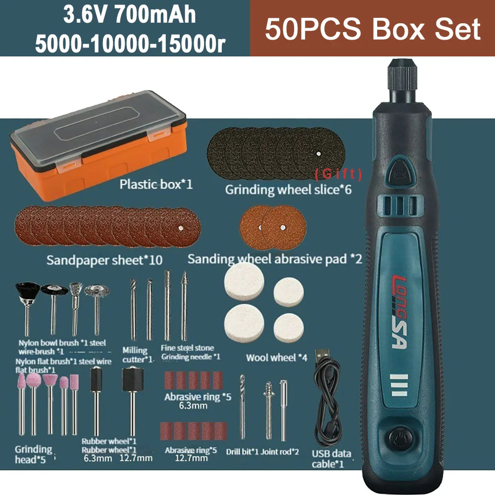 5000-20000r 4.2V Engraver Electric Drill Mini Grinder Engraving Pen Drilling Machine Cordless Rechargeable Micro Rotary Tool Kit