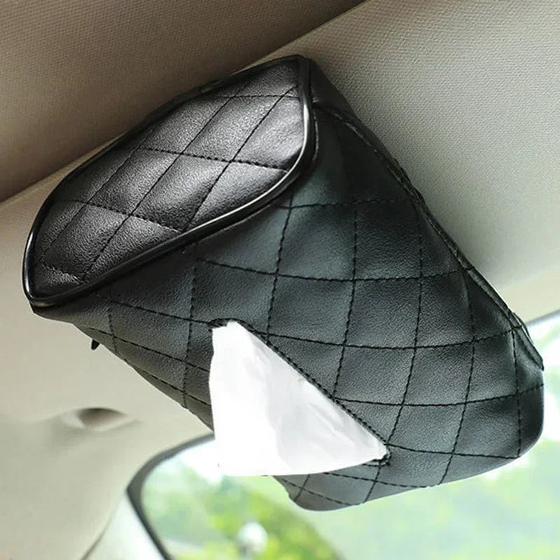 Solid Color Checkered Leather Wear-Resistant Tissue Box Car Seat Back Sunshade Hanging Tissue-Bag Buckle Strap Easy Installation