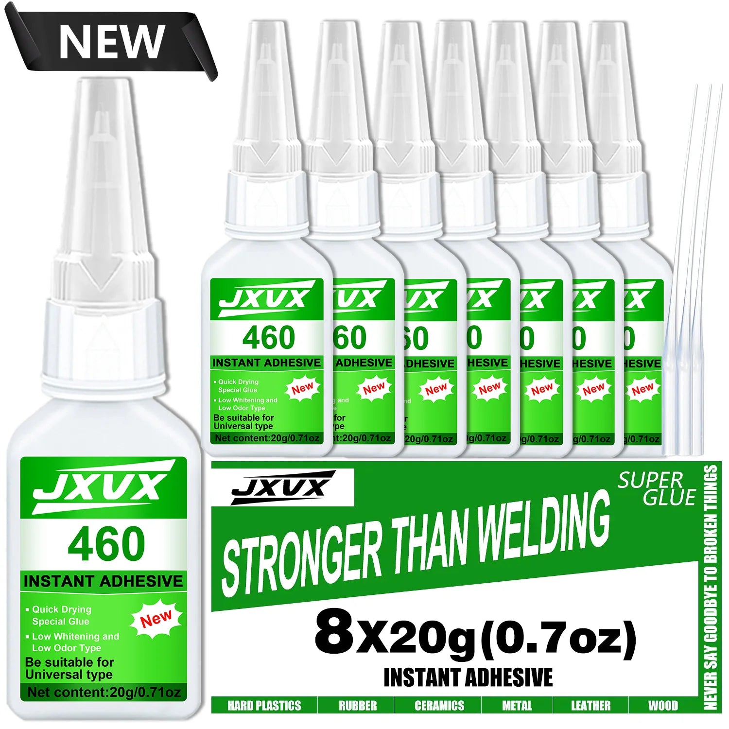 460/480 Black/Clear Super Glue Instant Quick-drying Black CyanoacrylateThick Adhesive Specially Formulated for Rubber, Leather, Tires, and Plastics Strong Bond Liquid Glue Tool 8PCS.