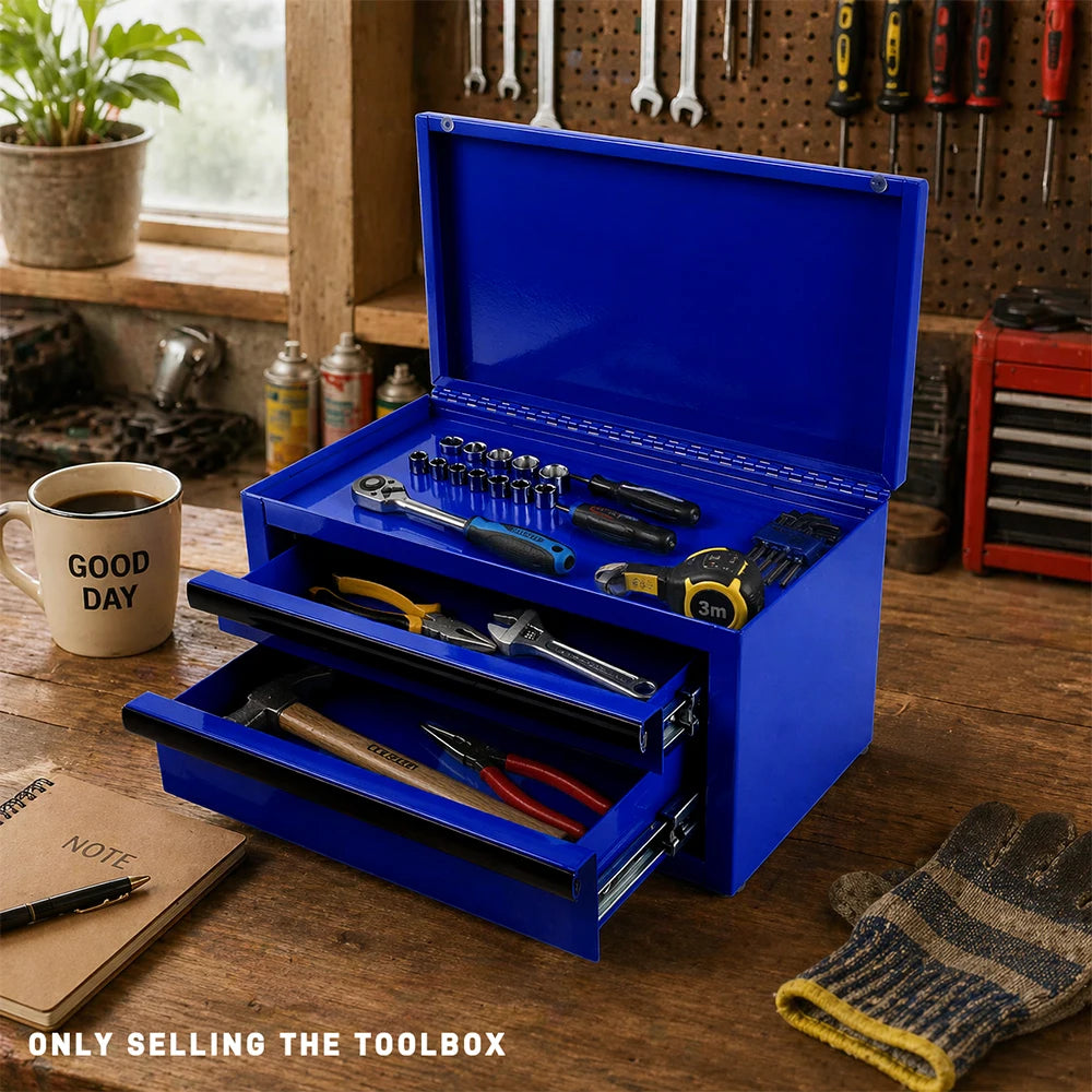 275MM Mini Metal Drawer Style Tool Storage Box Dark Blue 3 Layer Portable Top Opening Organizer for Easy Layered Sorting