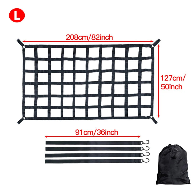 Car Trunk Rooftop Net Heavy Cargo Net Mesh Cargo Net Truck Trailer Dumpster Extend Mesh Covers Luggage Nets With 4 Fixed Belt