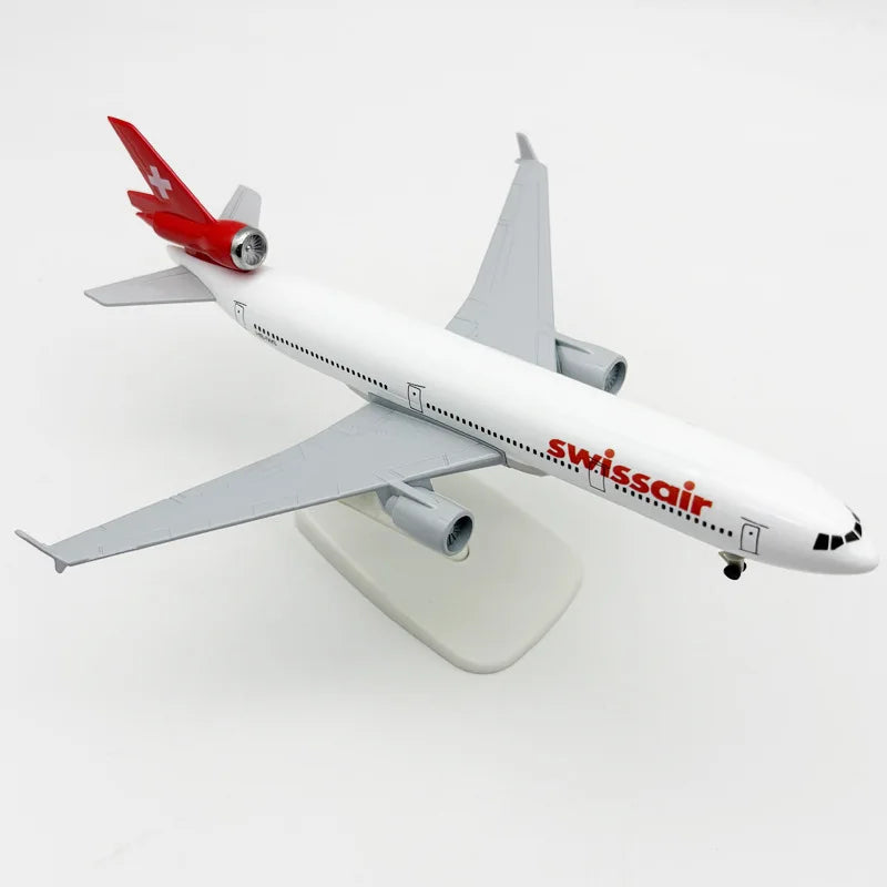 20CM Scale Plane Alloy Swiss Airlines MD-11 Airplane Model Classic Finished Static Collectible Aircraft Ornament Gift Display