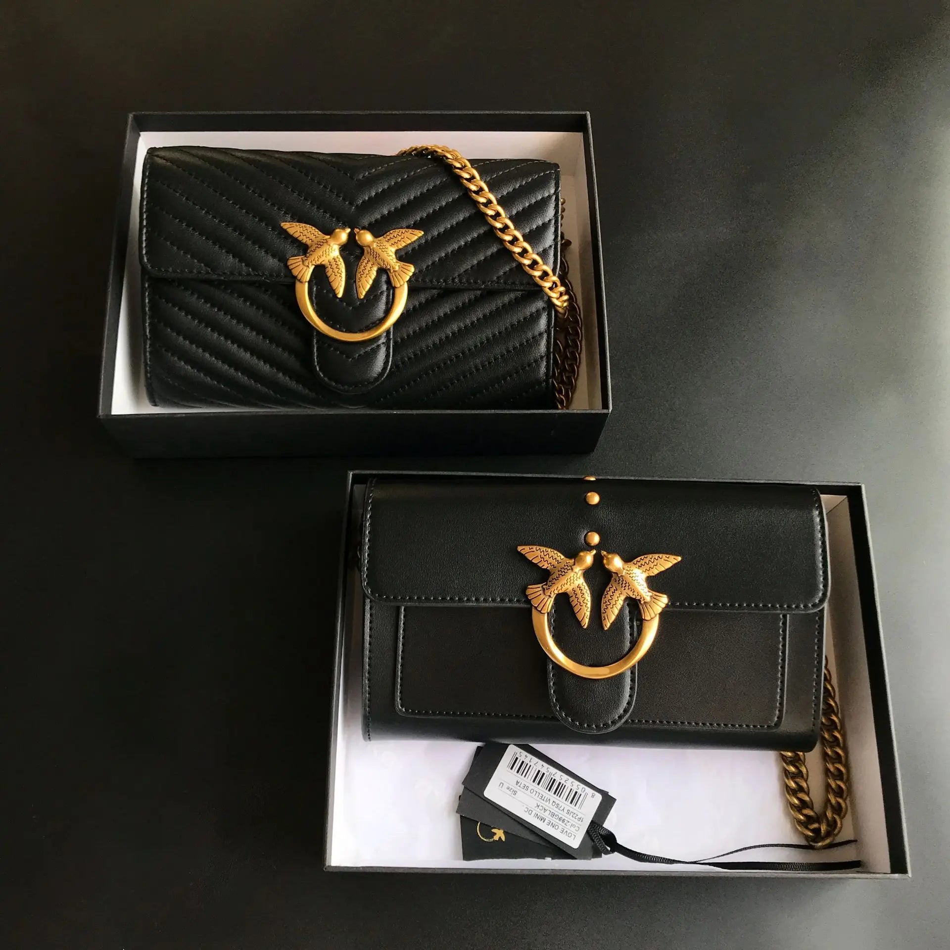 New pinko-style genuine leather swallow bag, envelope small wallet, chain shoulder bag, crossbody bag, clutch, women's handbag