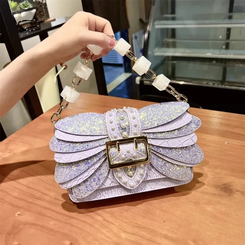 Design Women Single Shoulder Bag Tote Handbag Fashion Diamonds Chain Crossbody Bag Elegant Office Ladies Pu Leather Flat Bags