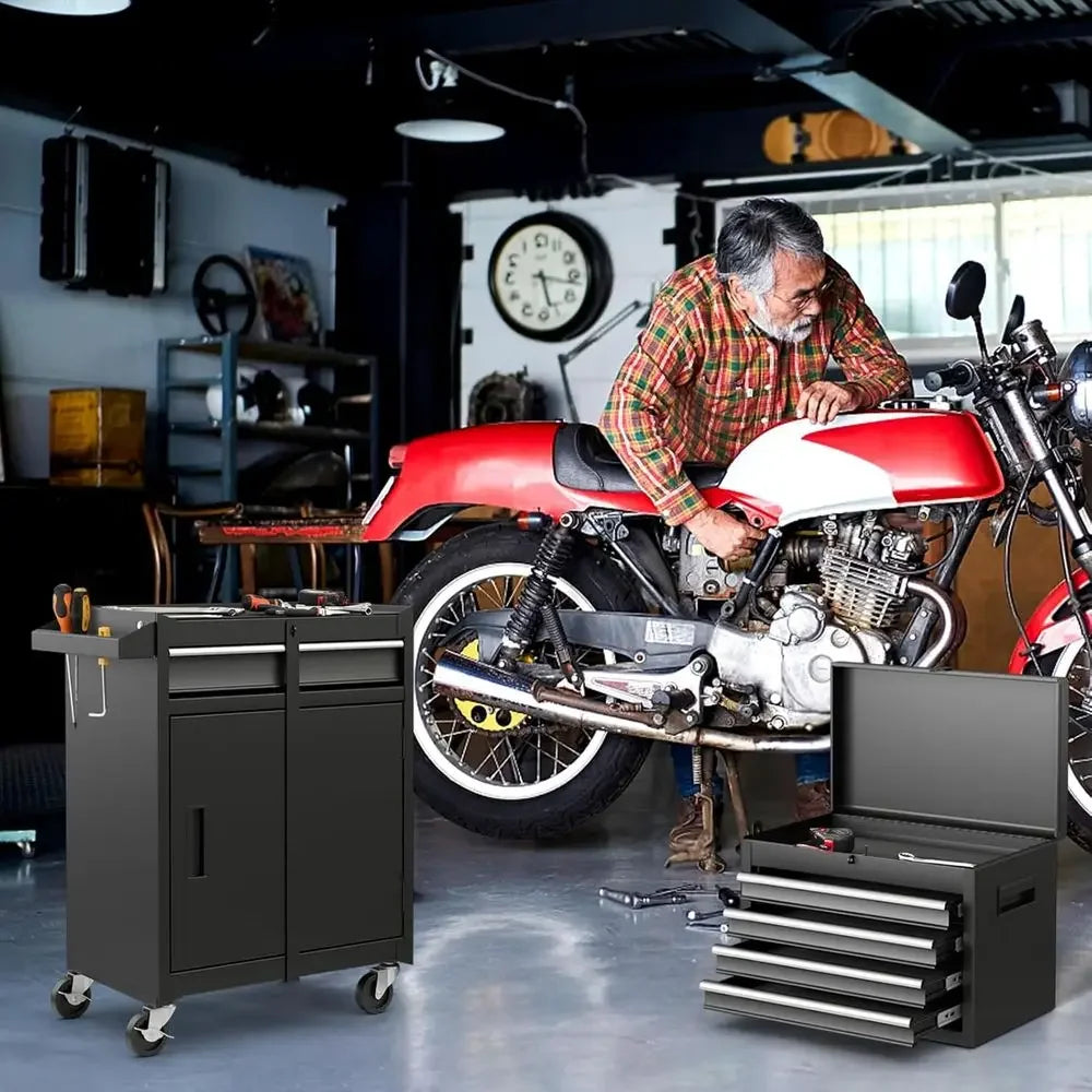 5 Drawer Rolling Tool Cabinet with Detachable Top, Lockable, Metal Storage Cart for Workshop