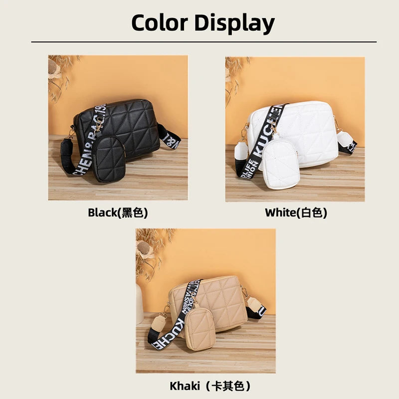 Fashionable Mobile Phone Bag, Large Capacity Checkered Shoulder Bag, Two-Piece Set, Wide Shoulder Strap