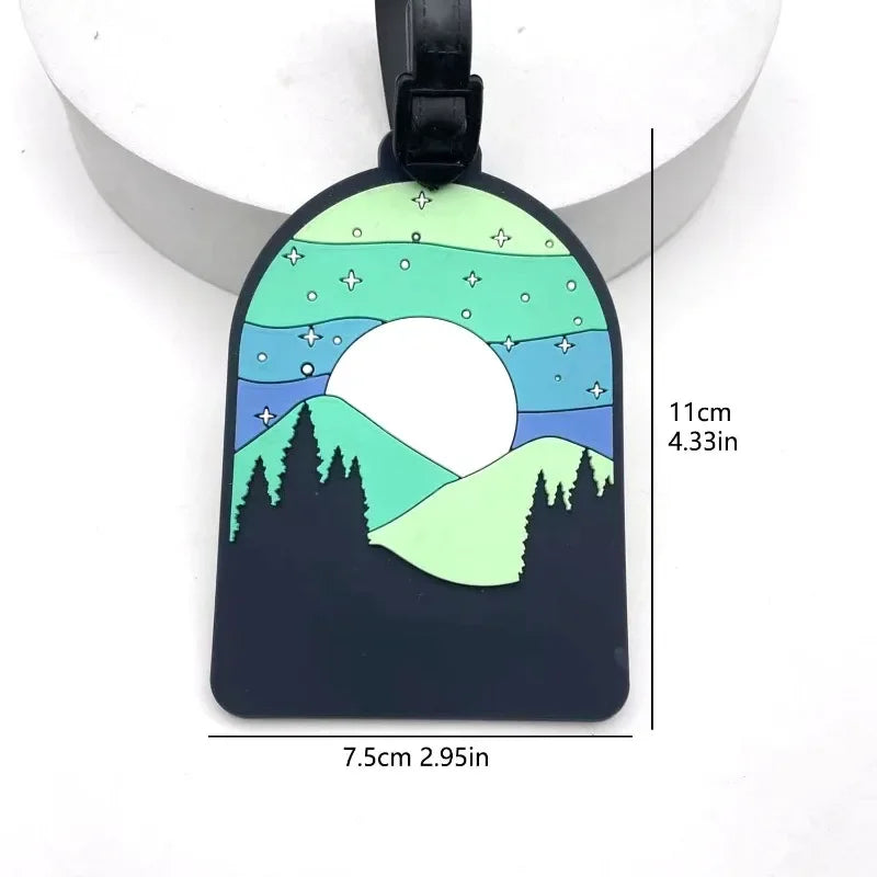 Camping Mountain Landscape Luggage Tag Nature Scenery PVC Suitcase Identifier Label Travel Baggage Name Tag Backpack Accessory