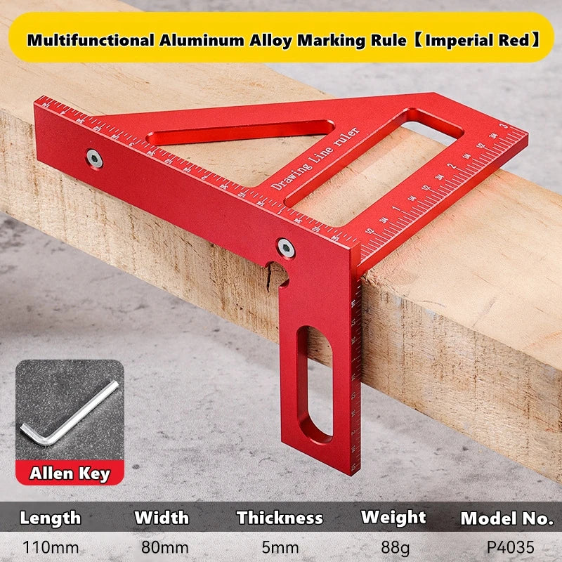 3D Multi-Angle Measuring Ruler,45/90 Degree Aluminum Alloy Woodworking Square Protractor,Drawing Line,Miter Triangle Ruler
