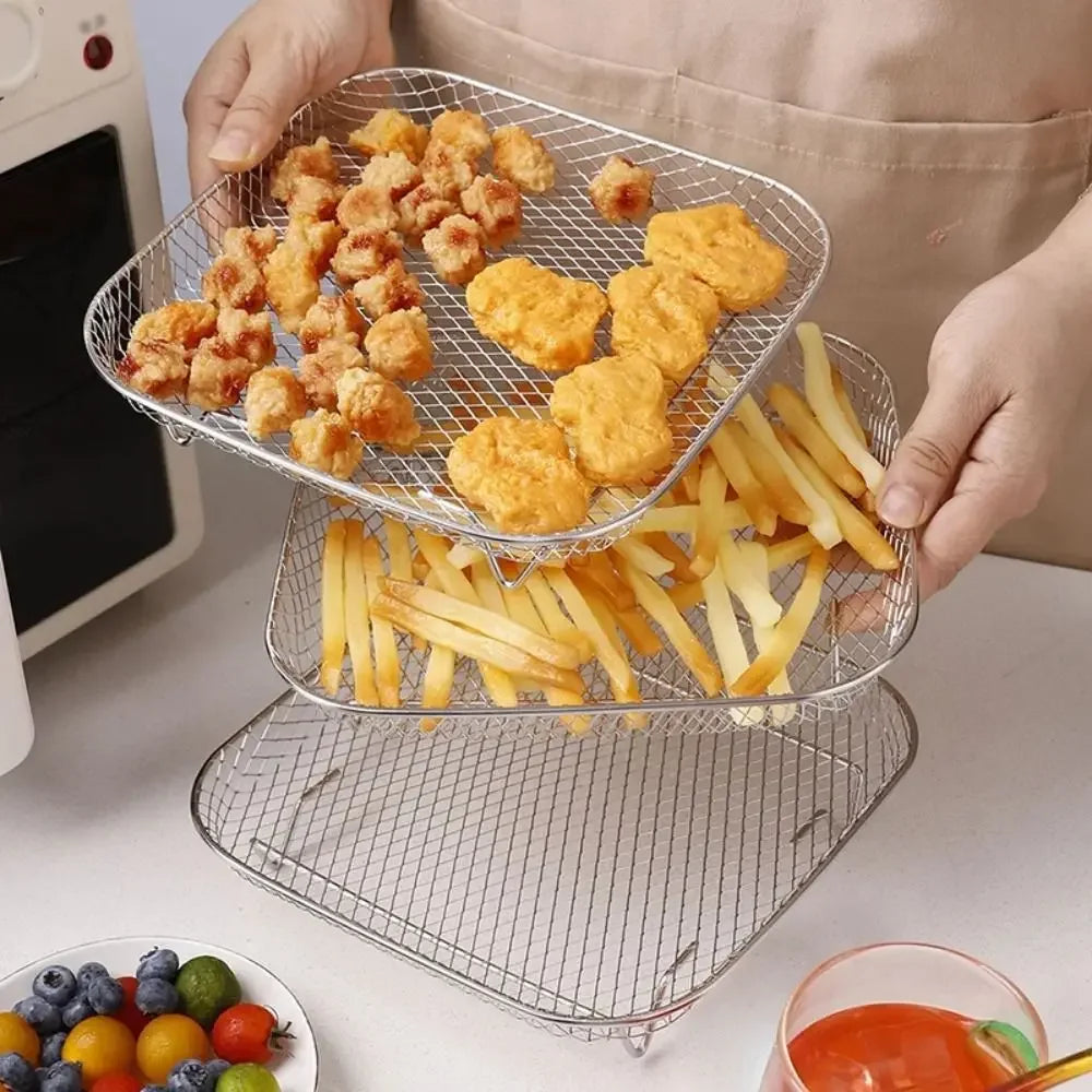 New Durable Stackable Air Fryer Rack Non-Stick Stainless Steel Airfryer Tray Grill Basket Kitchen Gadgets