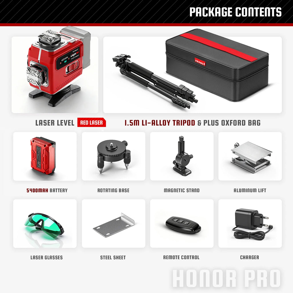 YEVOLT Industrial 16-Line Laser Level Auto-Calibration ±4° Self-Leveling Angle Outdoor Landscaping Anti-Shock Design