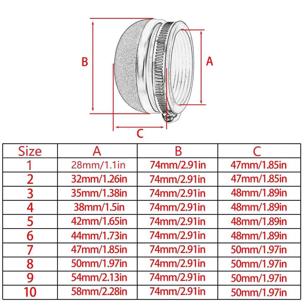 Motorcycle 28/32/35/38/42/45/50/54/58 MM Stright Foam Air Filter Sponge Cleaner Moto Scooter Motocross Dirt Bike Accessories