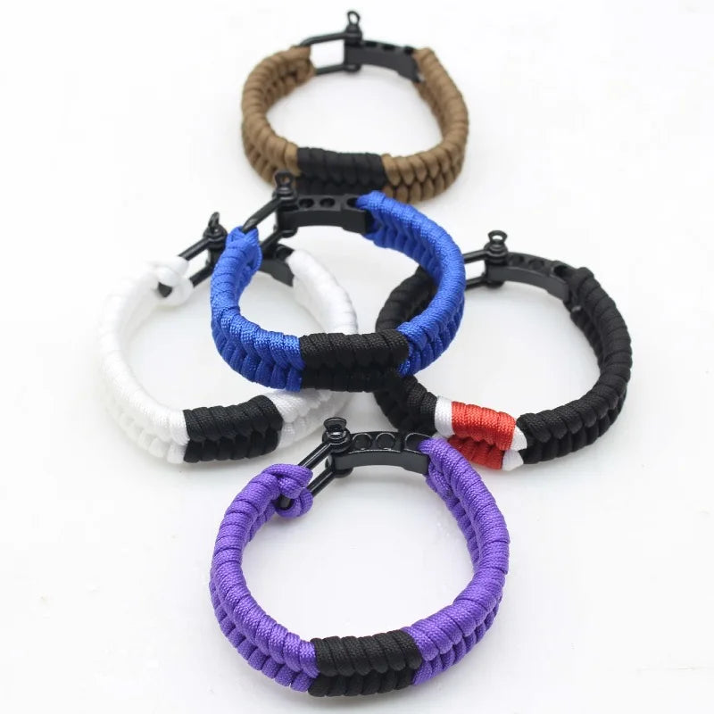Woven Bracelet Outdoor Survival Seven-Core Parachute Cord Handmade Wrist Rope Wilderness Emergency Paracord with Alloy Buckle