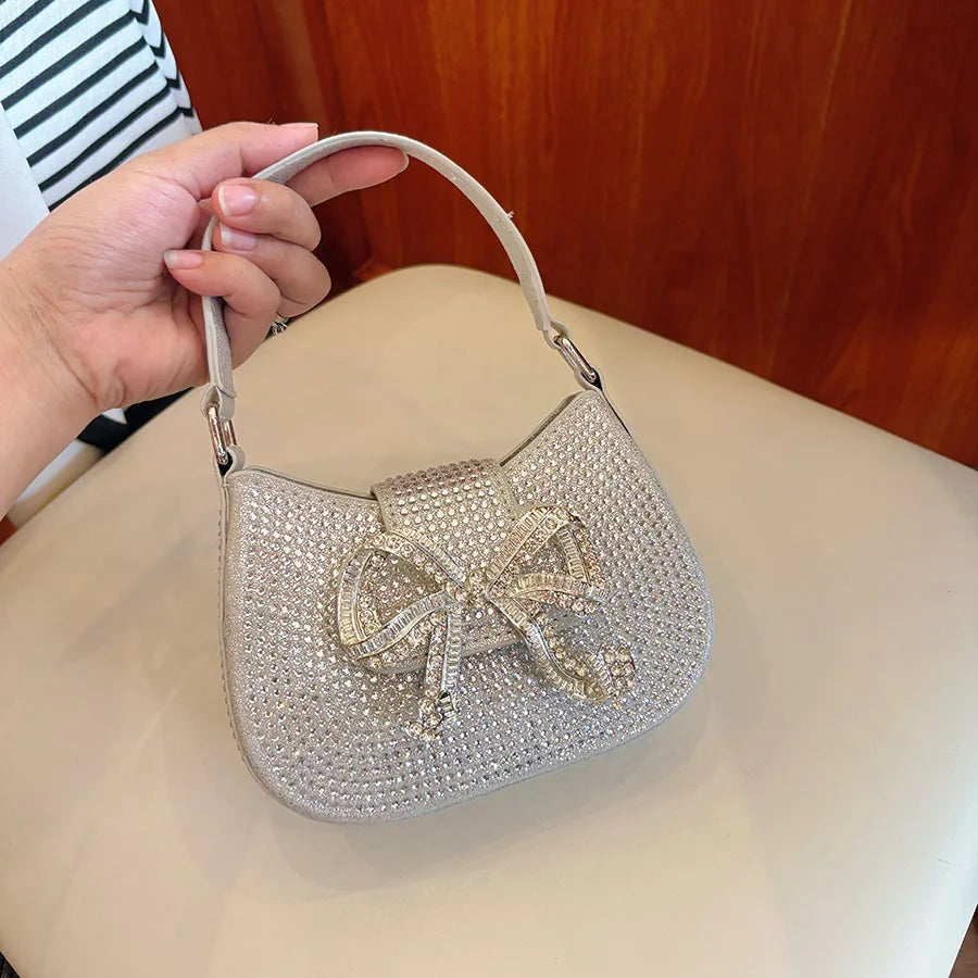 French small fragrant style celebrity temperament diamond-encrusted bow sweet dinner bag light luxury high-end hand bag