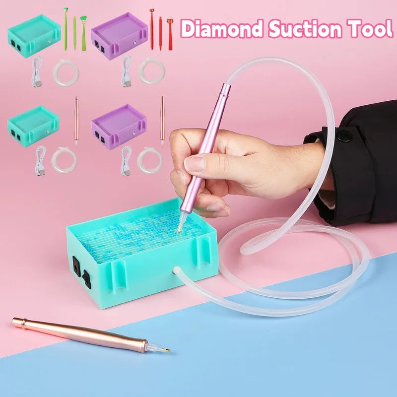 DIY Electric Diamond Art Painting Pen Set Portable Vacuum Diamond Painting Pen Kit USB Powered Diamond Suction Device for Craft