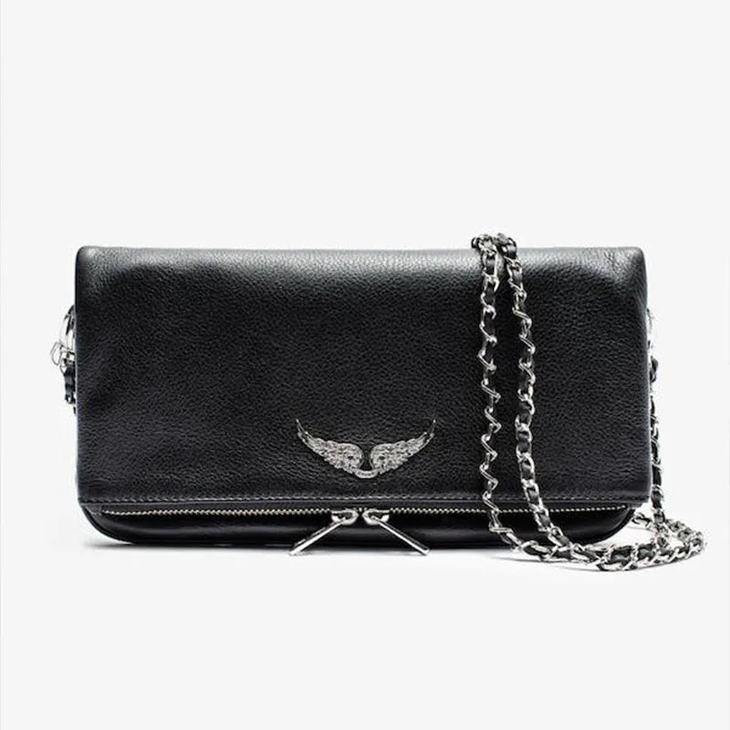 French Classic Genuine Leather Square Bag - European & American Fashion Versatile Wings Underarm Crossbody Bag