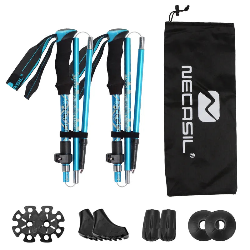 2PCS Trekking Poles Ultralight Hiking Stick Collapsible Folding Walking Cane Set Adjustable Camping Equipment Lightweight