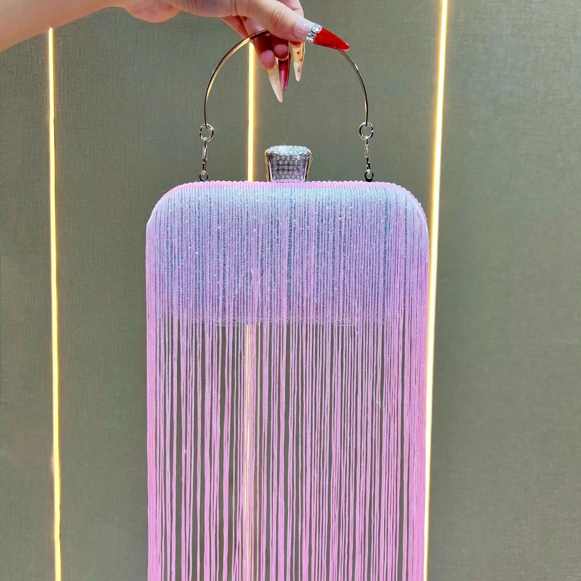 New Unique Sparkly Evening Bag with Long Tassels, Women Multi-purpose Handheld Shoulder Crossbody Purse for Formal Wedding Party
