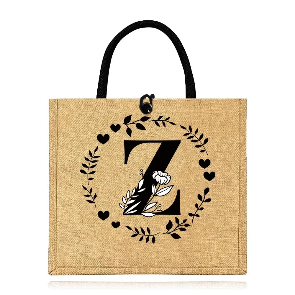 Flax Bag Fastener Handbag Organizer Storage Jute Tote Bags Imitation Cotton Women Valise Portable Garland Letter Printing Series