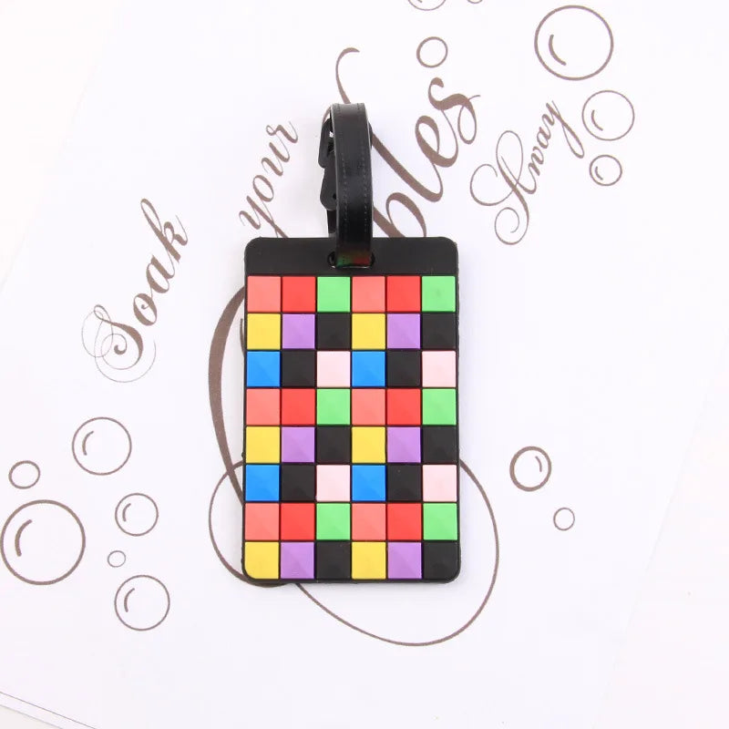 Puzzle Striped Printed Luggage Tag PVC Soft Silicone Card Holder Cartoon Boarding Pass Aircraft Luggage Tags Suitcase Label