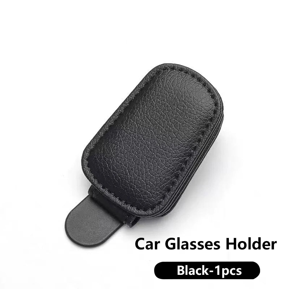 Magnetic Leather Car Sunglasses Holder, Universal Sun Visor Glasses Clip Card Ticket Storage Box Auto Interior Accessories 1PCS