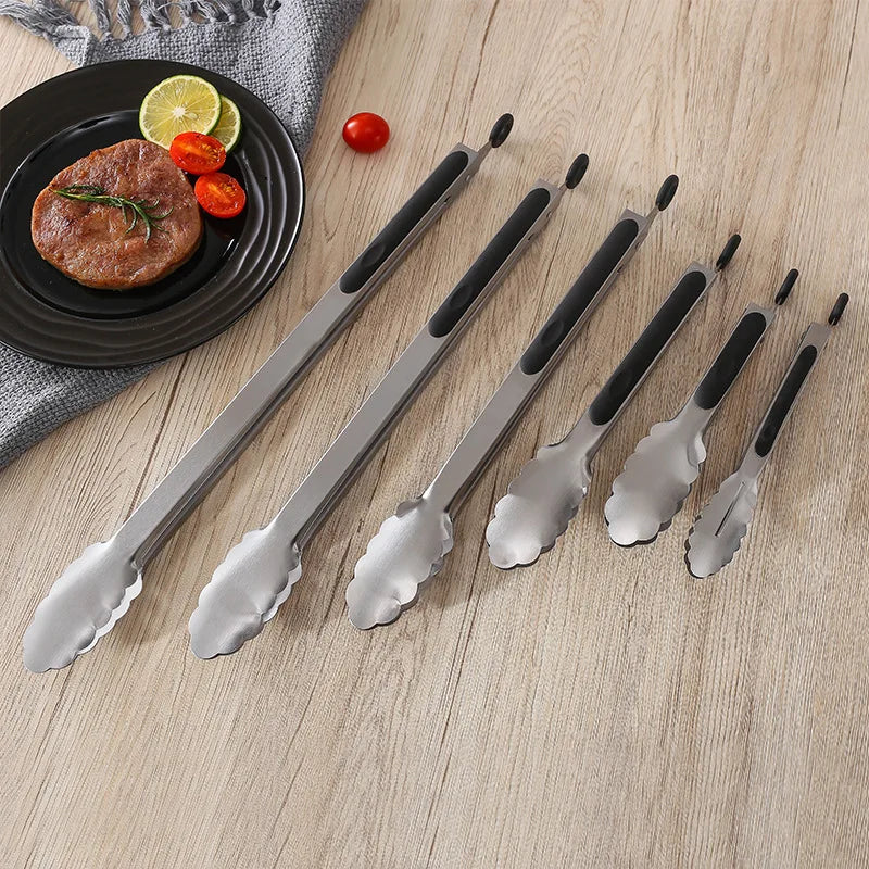 7-16Inch 430 SS BBQ Grilling Clip Tongs Kitchen Cooking Meat Salad Bread Spaghetti For Baking Camping Tools Barbecue Accessories