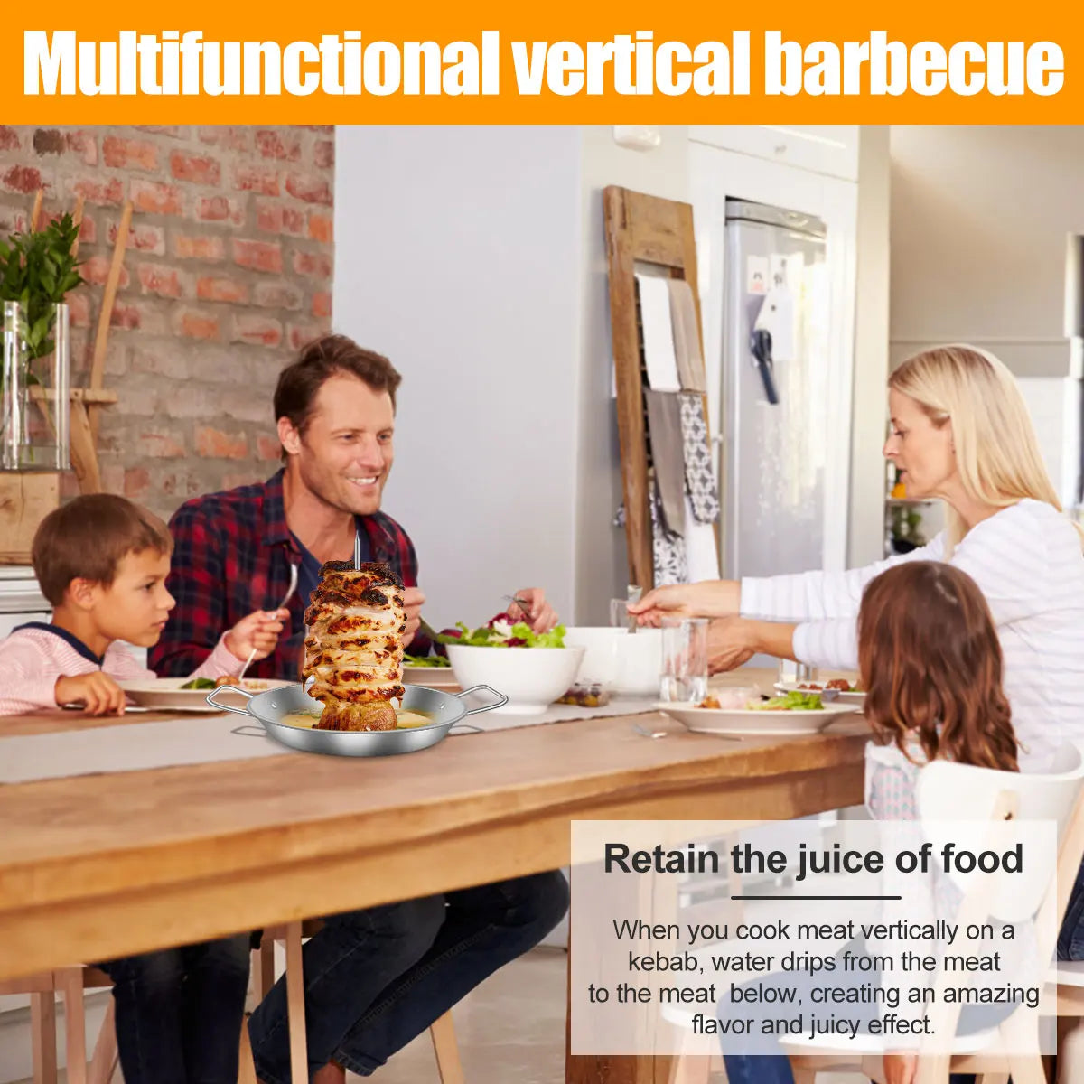 Vertical Meat Skewer Stainless Steel BBQ Vertical Skewer Grill with 3 Replacement Spikes Barbecue Vertical Skewer Grill Rack